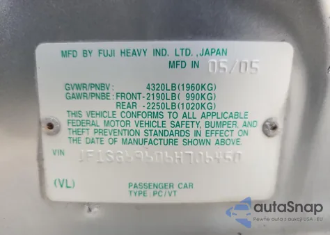 2006 Subaru Forester 2.5Xt from USA, damaged, VIN JF1SG69606H706450